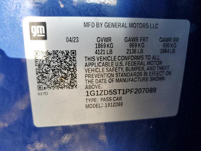 1G1ZD5ST1PF207089 - 2023 CHEVROLET MALIBU LT ლურჯი ფოტო 12