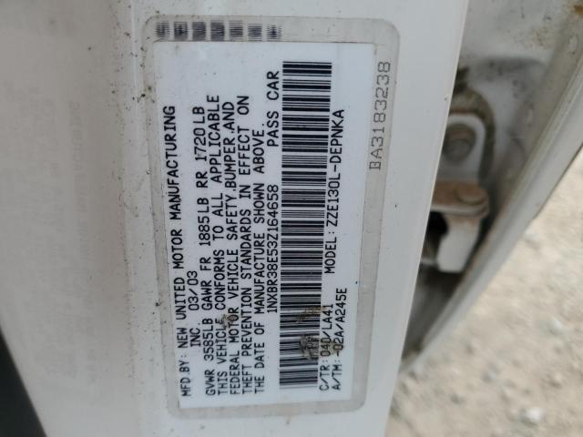 1NXBR38E53Z164658 - 2003 TOYOTA COROLLA CE WHITE photo 12