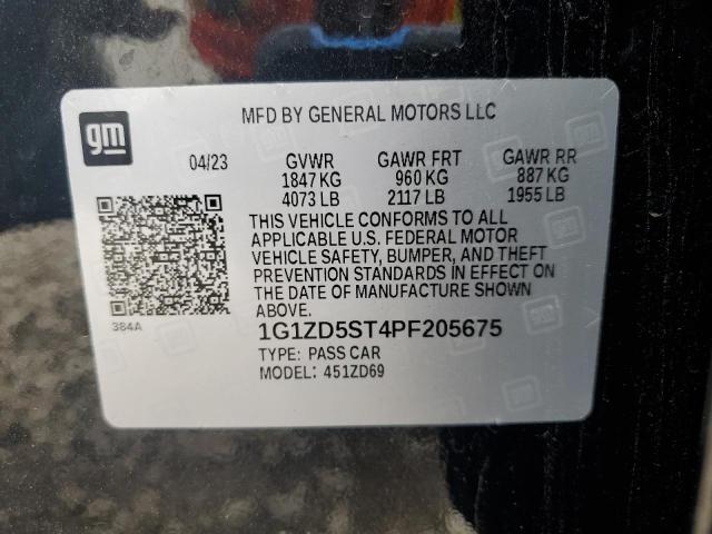 1G1ZD5ST4PF205675 - 2023 CHEVROLET MALIBU LT Սև լուսանկար 12