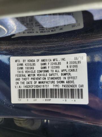 1HGCR2F3XDA019737 - 2013 HONDA ACCORD LX BLUE photo 12