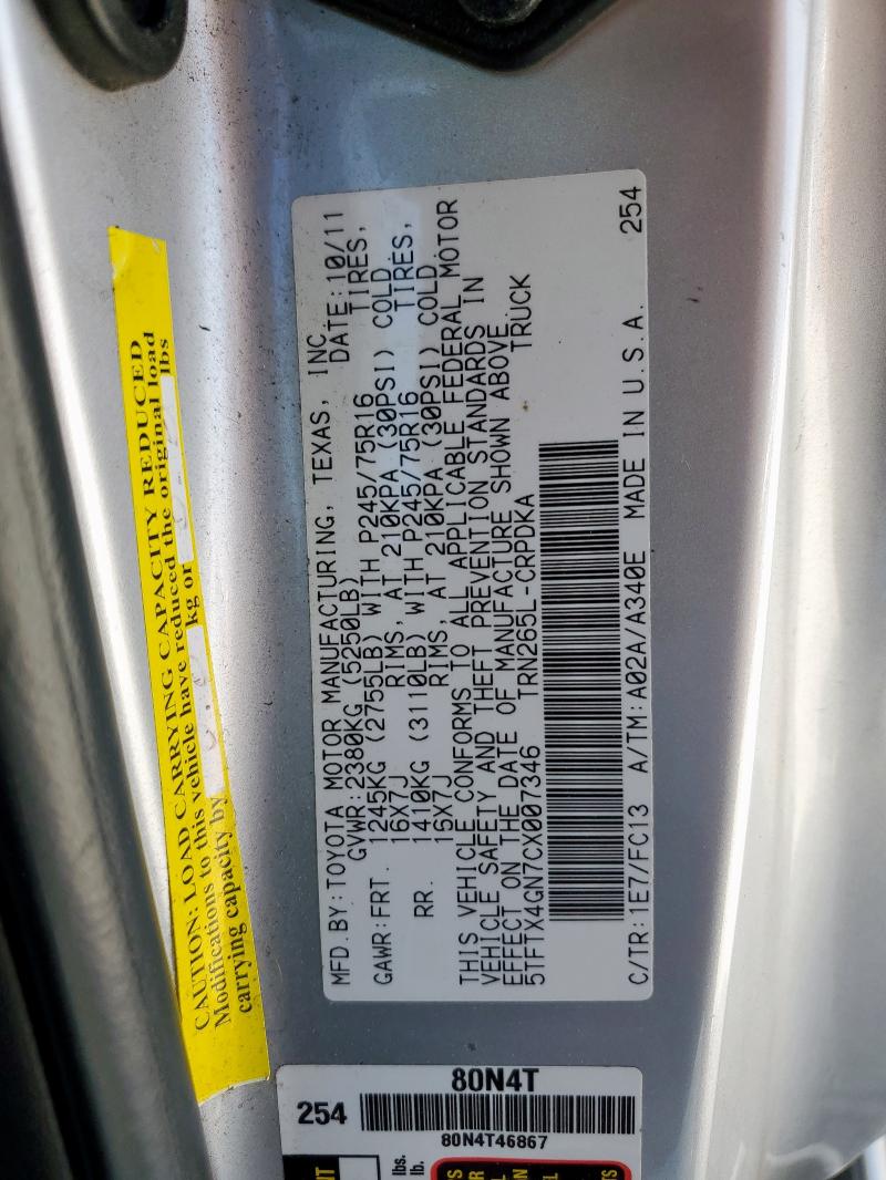 5TFTX4GN7CX007346 - 2012 TOYOTA TACOMA PRERUNNER ACCESS CAB SILVER photo 12