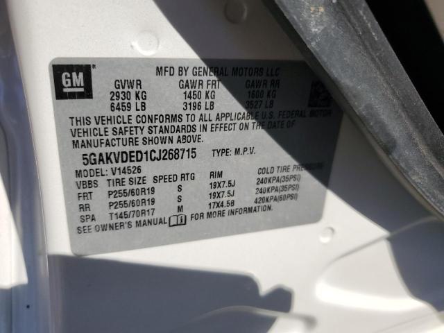 5GAKVDED1CJ268715 - 2012 BUICK ENCLAVE თეთრი ფოტო 13