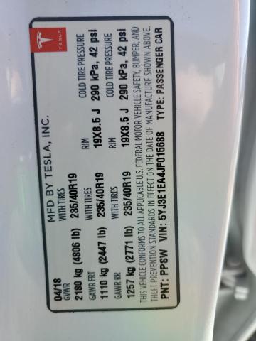 5YJ3E1EA4JF015688 - 2018 TESLA MODEL 3 Blanco foto 13