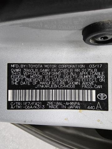 JTNKARJE8HJ544008 - 2017 TOYOTA COROLLA IM SILVER photo 13