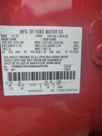 1FMSK7DHXNGA45100 - 2022 FORD EXPLORER XLT أحمر صورة 14