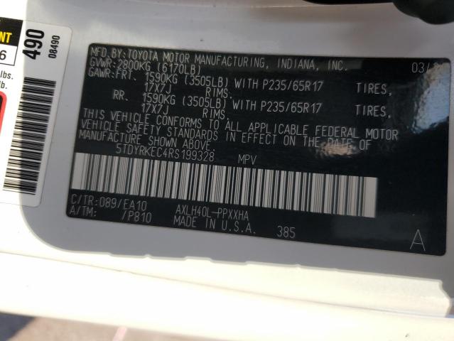 5TDYRKEC4RS199328 - 2024 TOYOTA SIENNA XLE أبيض صورة 13