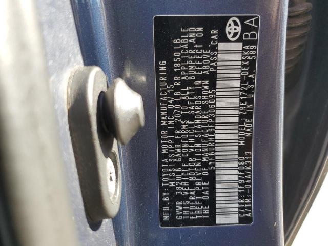 5YFBURHE9FP306095 - 2015 TOYOTA COROLLA L GRAY photo 12