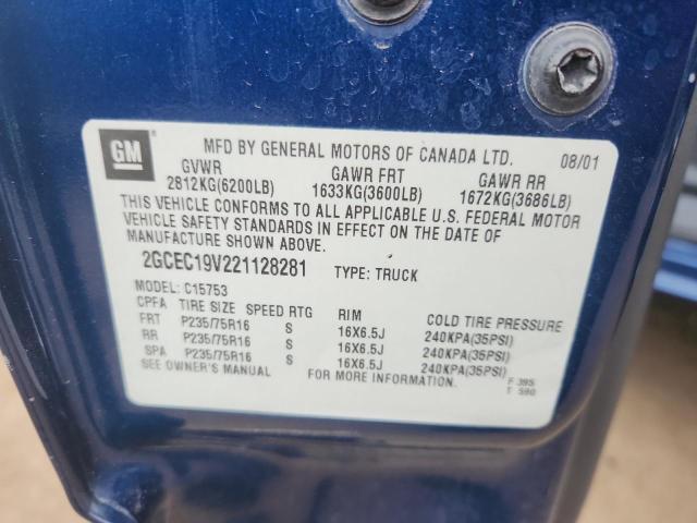 2GCEC19V221128281 - 2002 CHEVROLET SILVERADO C1500 ლურჯი ფოტო 12