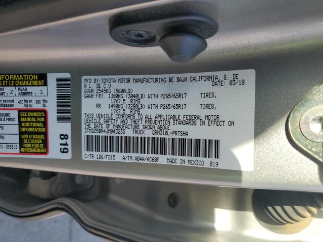 3TMDZ5BN4JM043235 - 2018 TOYOTA TACOMA DOUBLE CAB 银色 照片 12