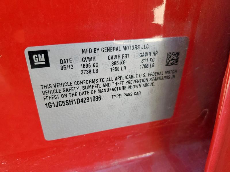 1G1JC5SH1D4231086 - 2013 CHEVROLET SONIC LT 红色 照片 12