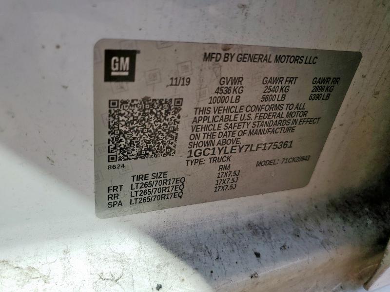 1GC1YLEY7LF175361 - 2020 CHEVROLET SILVERADO K2500 HEAVY DUTY WHITE photo 12