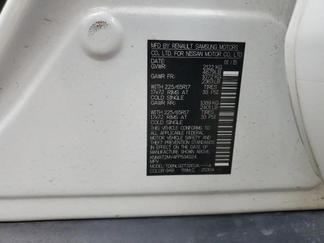 KNMAT2MV4FP534924 - 2015 NISSAN ROGUE S WHITE photo 14