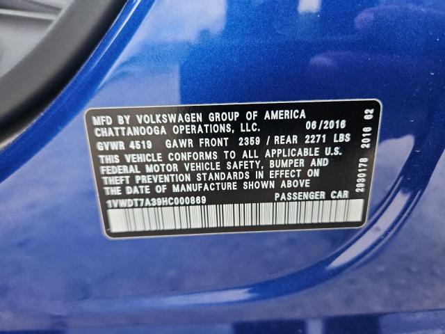 1VWDT7A39HC000869 - 2017 VOLKSWAGEN PASSAT R-LINE Mavi foto 12