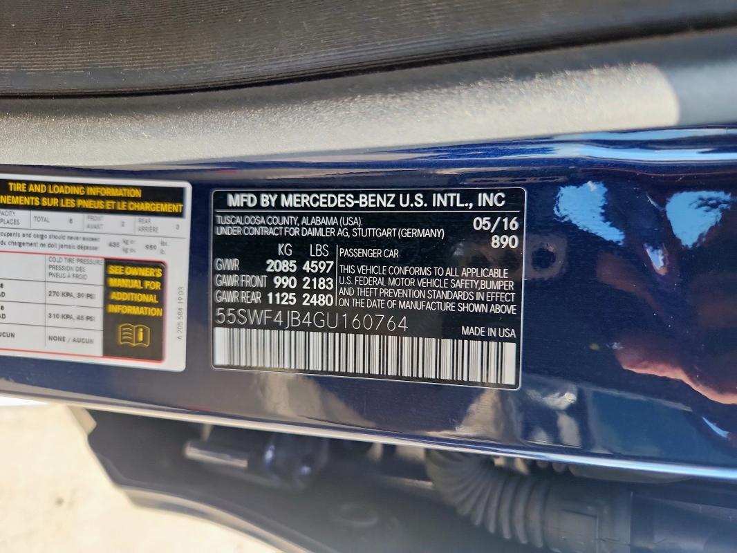 55SWF4JB4GU160764 - 2016 MERCEDES-BENZ C 300 BLUE photo 12