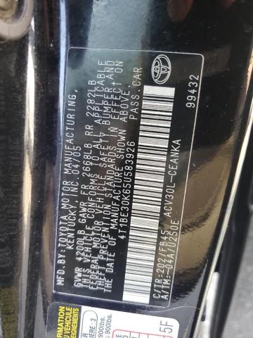 4T1BE30K65U583926 - 2005 TOYOTA CAMRY LE BLACK photo 12