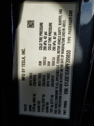 5YJ3E1EA9PF399850 - 2023 TESLA MODEL 3 Silber Foto 12
