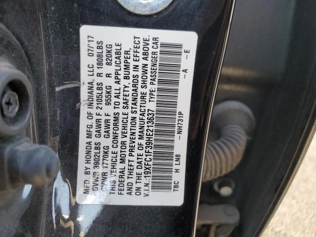 19XFC1F39HE213637 - 2017 HONDA CIVIC EX BLACK photo 13