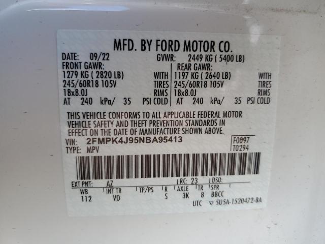 2FMPK4J95NBA95413 - 2022 FORD EDGE SEL თეთრი ფოტო 12