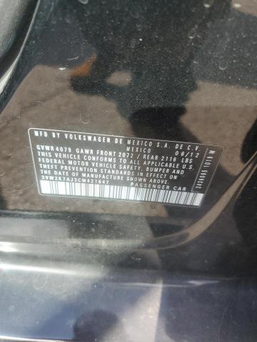 3VW2K7AJ3CM421647 - 2012 VOLKSWAGEN JETTA BASE 黑色 照片 12