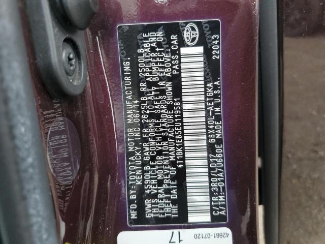 4T1BK1EB5EU119581 - 2014 TOYOTA AVALON BASE Kasztanowy zdjęcie 12