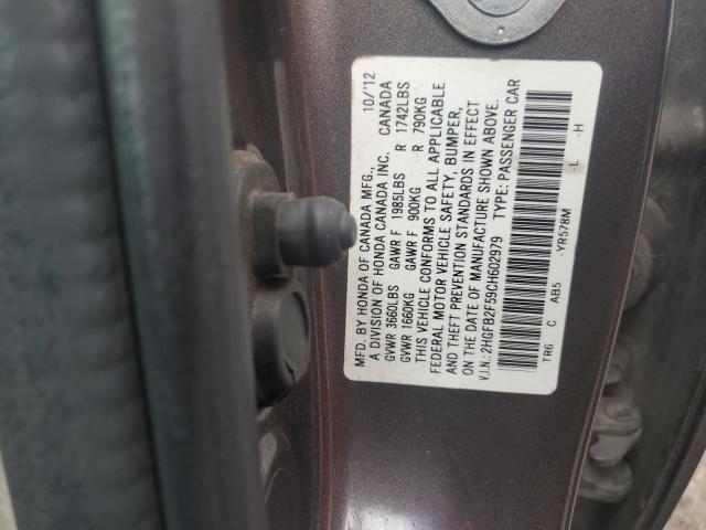 2HGFB2F59CH602979 - 2012 HONDA CIVIC LX GRAY photo 12
