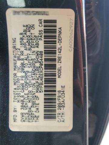 5YFBU4EEXCP054408 - 2012 TOYOTA COROLLA BASE შავი ფოტო 13