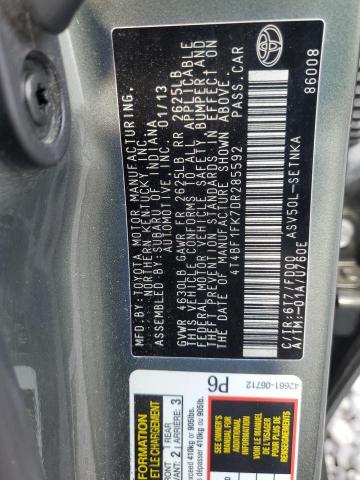 4T4BF1FK7DR285592 - 2013 TOYOTA CAMRY L GREEN photo 12