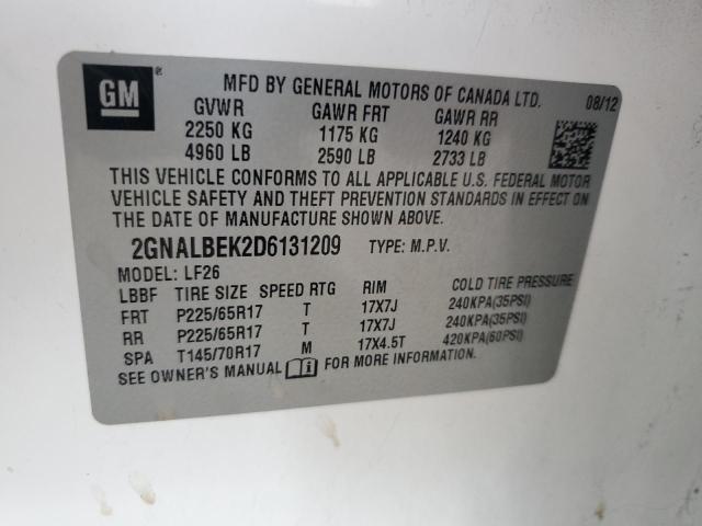 2GNALBEK2D6131209 - 2013 CHEVROLET EQUINOX LS 白色 照片 13