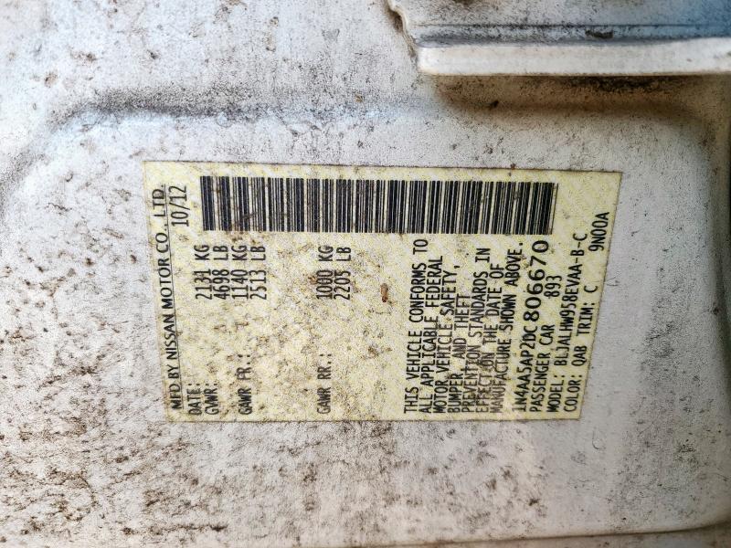 1N4AA5AP2DC806670 - 2013 NISSAN MAXIMA S WHITE photo 12