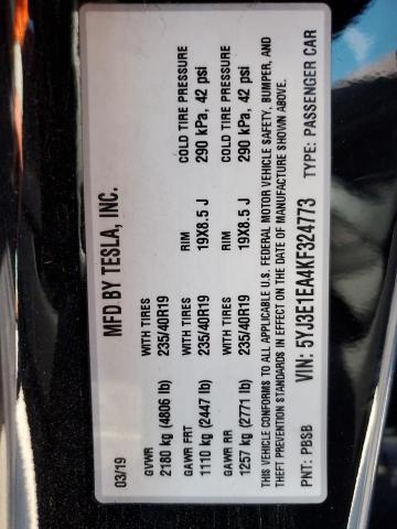 5YJ3E1EA4KF324773 - 2019 TESLA MODEL 3 Qara foto 13