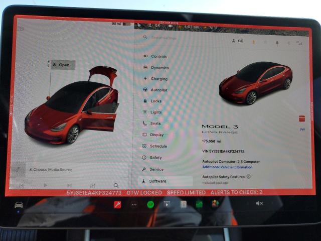 5YJ3E1EA4KF324773 - 2019 TESLA MODEL 3 Qara foto 9