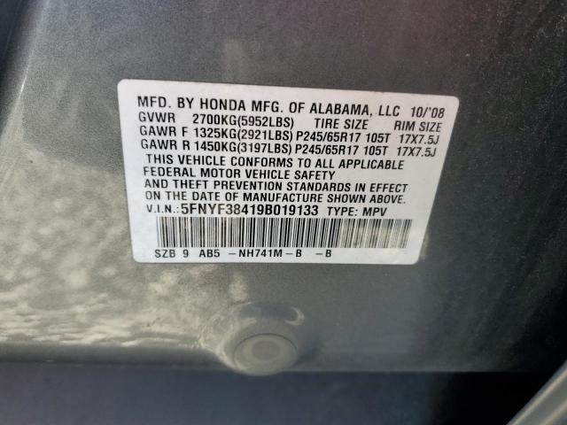 5FNYF38419B019133 - 2009 HONDA PILOT EX Grau Foto 13