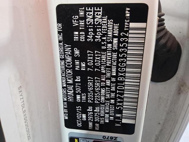 5XYZTDLBXGG353532 - 2016 HYUNDAI SANTA FE S WHITE photo 13