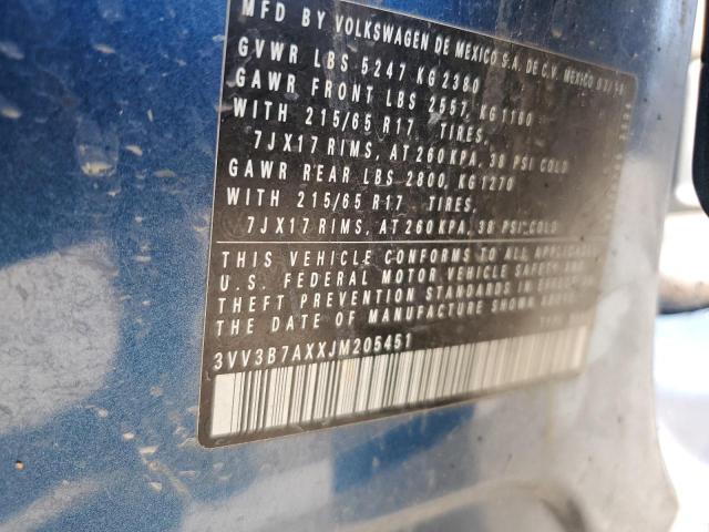 3VV3B7AXXJM205451 - 2018 VOLKSWAGEN TIGUAN SE ლურჯი ფოტო 13