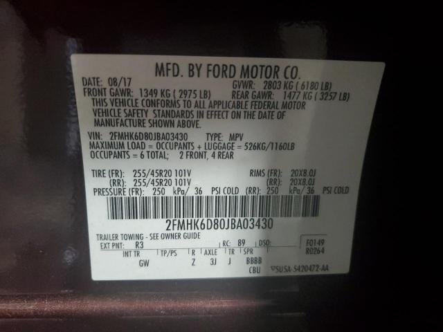 2FMHK6D80JBA03430 - 2018 FORD FLEX LIMITED Bordo foto 13