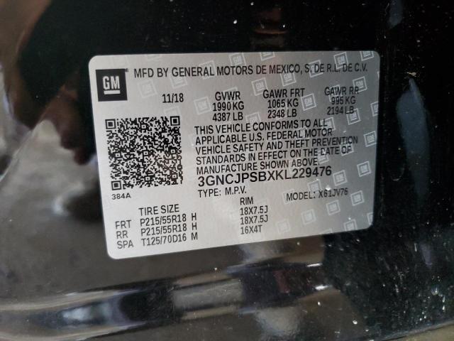 3GNCJPSBXKL229476 - 2019 CHEVROLET TRAX 1LT Czarny zdjęcie 13