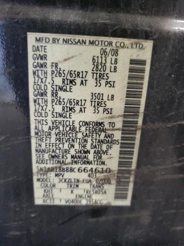 5N1AR18B88C664610 - 2008 NISSAN PATHFINDER S Черный фото 13