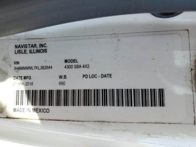 3HAMMMML7KL382644 - 2019 INTERNATIONAL 4000 4300 Ақ фото 10