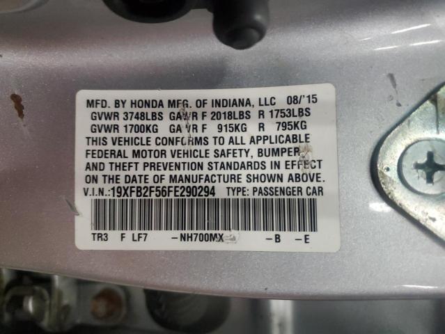 19XFB2F56FE290294 - 2015 HONDA CIVIC LX SILVER photo 12