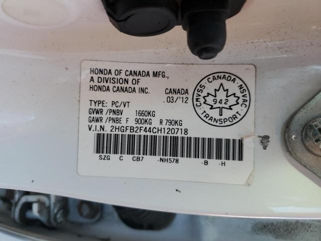 2HGFB2F44CH120718 - 2012 HONDA CIVIC LX 白色 照片 12