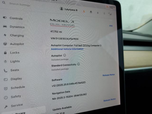 5YJ3E1EC0LF627634 - 2020 TESLA MODEL 3 Ağ foto 9