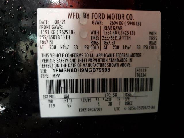 1FMSK8DH9MGB79598 - 2021 FORD EXPLORER XLT BLACK photo 13