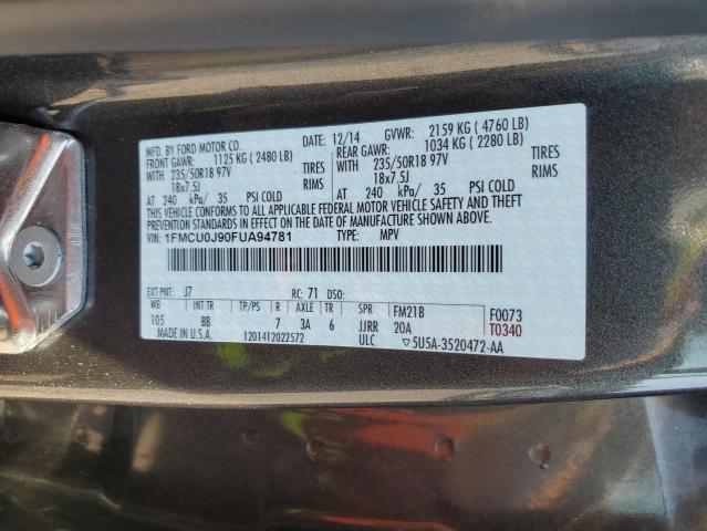 1FMCU0J90FUA94781 - 2015 FORD ESCAPE TITANIUM GRAY photo 13