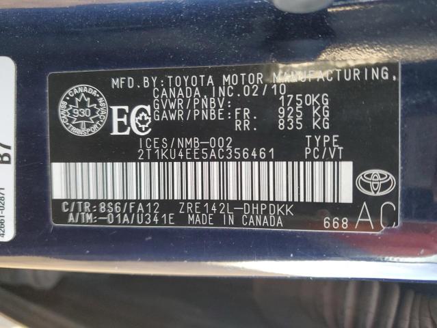 2T1KU4EE5AC356461 - 2010 TOYOTA COROLLA MA BLUE photo 12