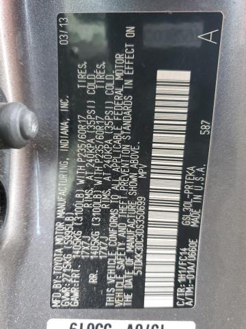 5TDKK3DC3DS350699 - 2013 TOYOTA SIENNA LE ნაცრისფერი ფოტო 13