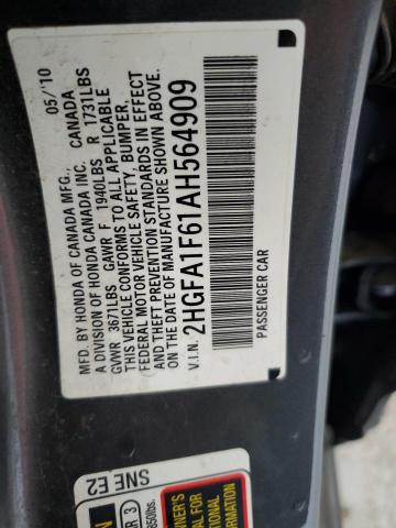 2HGFA1F61AH564909 - 2010 HONDA CIVIC LX-S Մոխրագույն լուսանկար 12