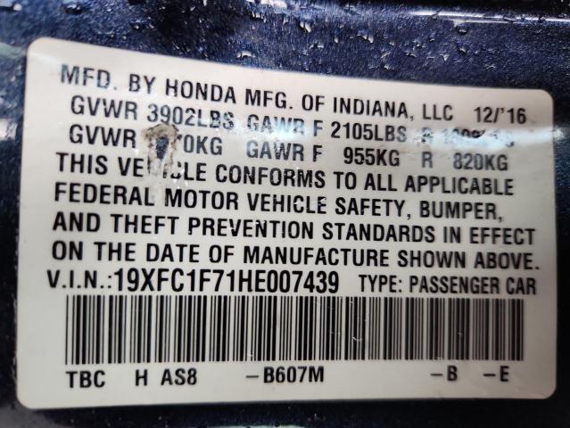 19XFC1F71HE007439 - 2017 HONDA CIVIC EXL Синій фото 13