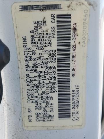 5YFBU4EE2DP189562 - 2013 TOYOTA COROLLA BASE WHITE photo 12