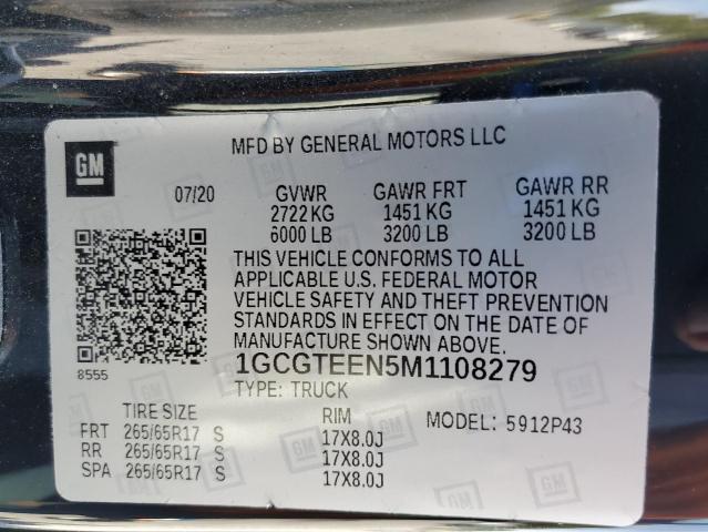 1GCGTEEN5M1108279 - 2021 CHEVROLET COLORADO ZR2 BLACK photo 12