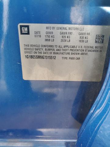 1G1BE5SM9G7315512 - 2016 CHEVROLET CRUZE LT ლურჯი ფოტო 12